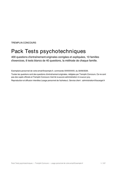Couverture du pack Tests psychotechniques (exemplaire personnel, e-mail de l'acheteur imprimé)