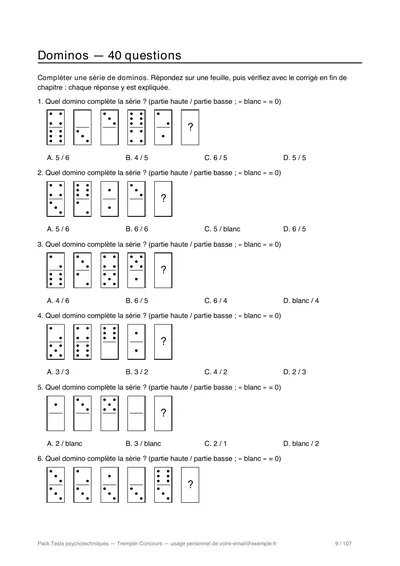 Page 9 du pack : questions de dominos à compléter